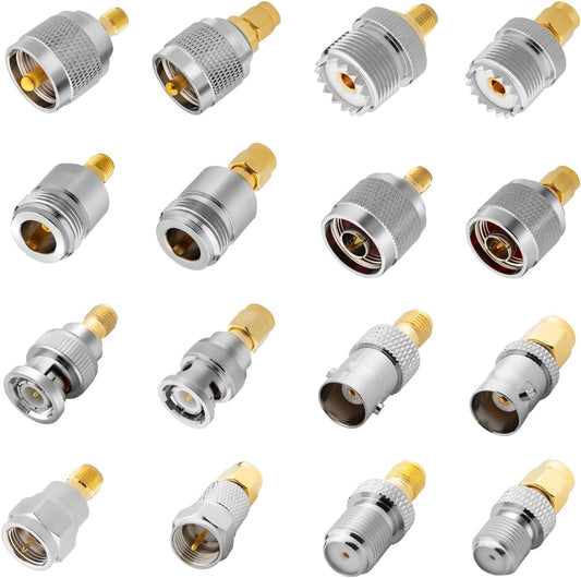 16pcs Anina RF Coaxial Adapter Kit UHF/BNC/N/F to SMA Male/Female Connectors for Ham Radio, Antenna, CCTV, WiFi, GPS