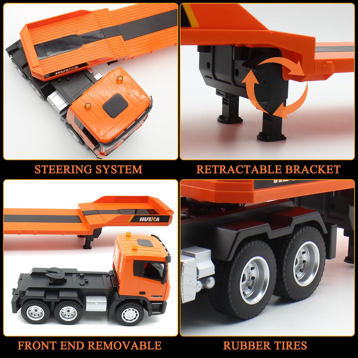 Fistone RC Semi Truck & Excavator Toy Set, 2.4Ghz Remote Control Flatbed Truck with Excavator Toys, 1:24 RC Semi-Trailer Engineering Tractor with Sound and Lights, Construction Vehicles Toy for Boys