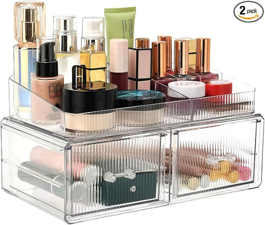 ZHIAI stackable storage drawer, cosmetic acrylic storage box, cosmetics and beauty product storage organizer, suitable for makeup room, bathroom, storage room