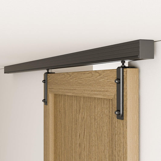 BONIKLUBA 6FT Ceiling Mount Box Rail Barn Door Hardware Kit,Heavy Duty Steel Sliding Barn Door Track,Fit Interior and Exterior Door,Easy Install(No Door)