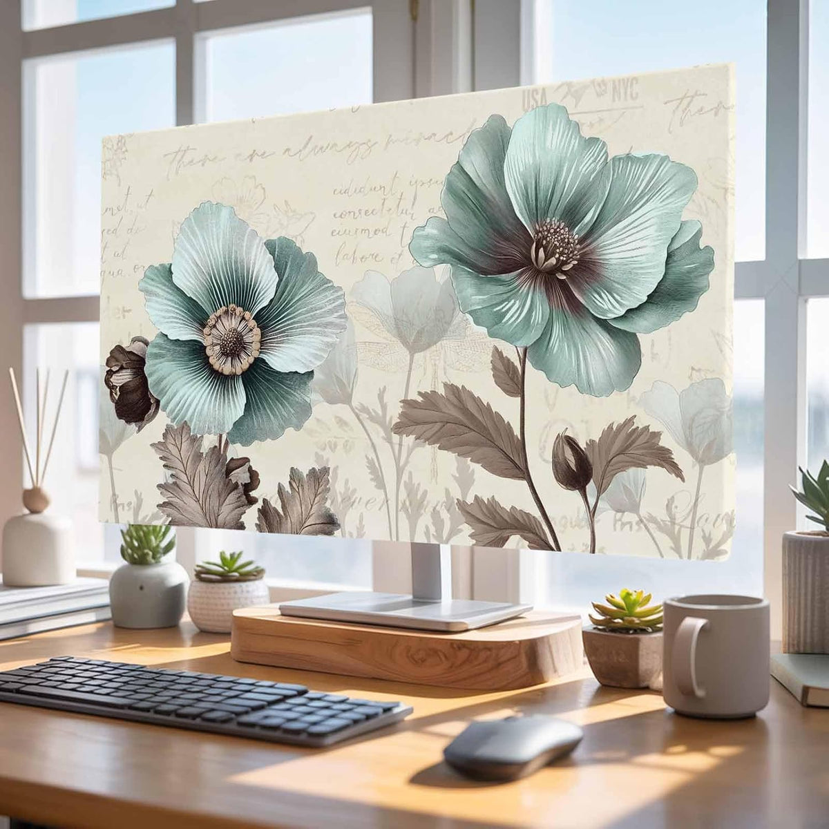 Yukro 40 Inch, 35"x22" Victorian Style Indoor TV Dust Cover, Vintage Blue Flowers Broccoli Elastic TV Dustproof Cover
