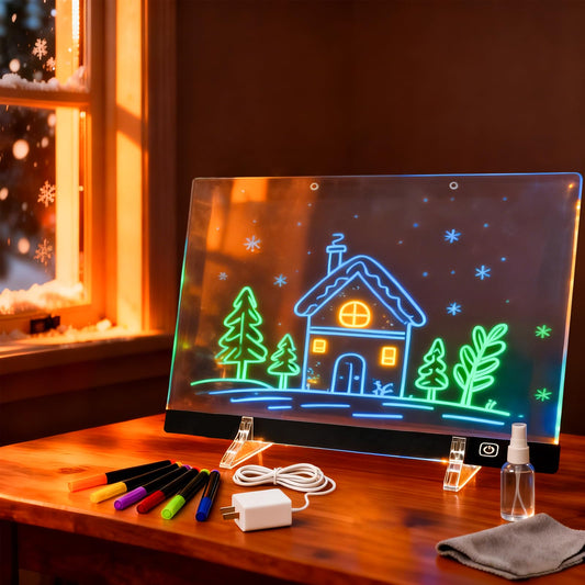 2026 LED Drawing Board with Colors, Glow Doodle Acrylic Dry Erase Board for Kids Ages 6+, 13.7"x10" Rechargeable Light Up Note Boards for Boys & Girls Drawing & Creative Play