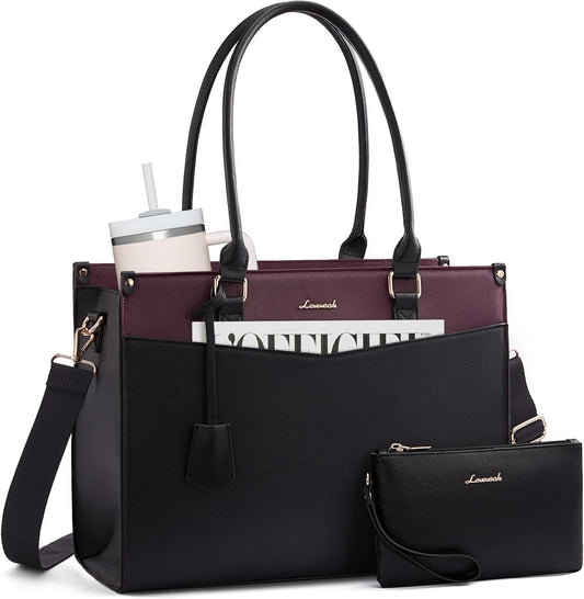 2-in-1 LOVEVOOK Laptop Bag for Women, Tote Purse with Clutch & Cup Holder, Waterproof Briefcase for Work Travel