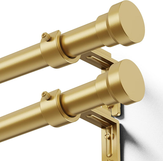 YaFex Curtain Rods - Heavy Duty 1 Inch Adjustable Window Treatment Rods | 32-58 Inch, Modern Gold Design