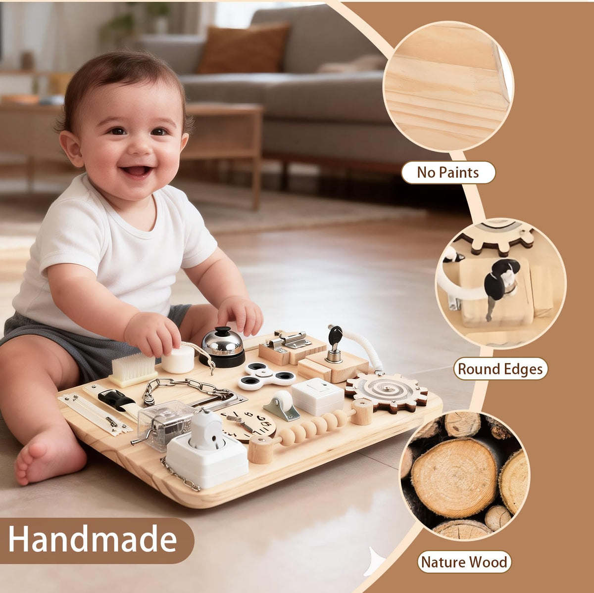 Potatomato Wooden Montessori Large Busy Board for Toddlers and Kids – Sensory Activity Board Toy for Babies Boys Girls Supports Fine Motor Skill Development for Children with Autism and ADHD