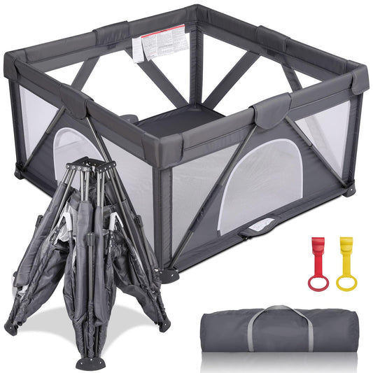 Foldable Baby Playpen, Extra Large Play Pen for Babies and Toddlers, Baby Fence Play Yard, Safety Kids Portable Playpin Indoor&Outdoor (50"X50",Dark Grey)