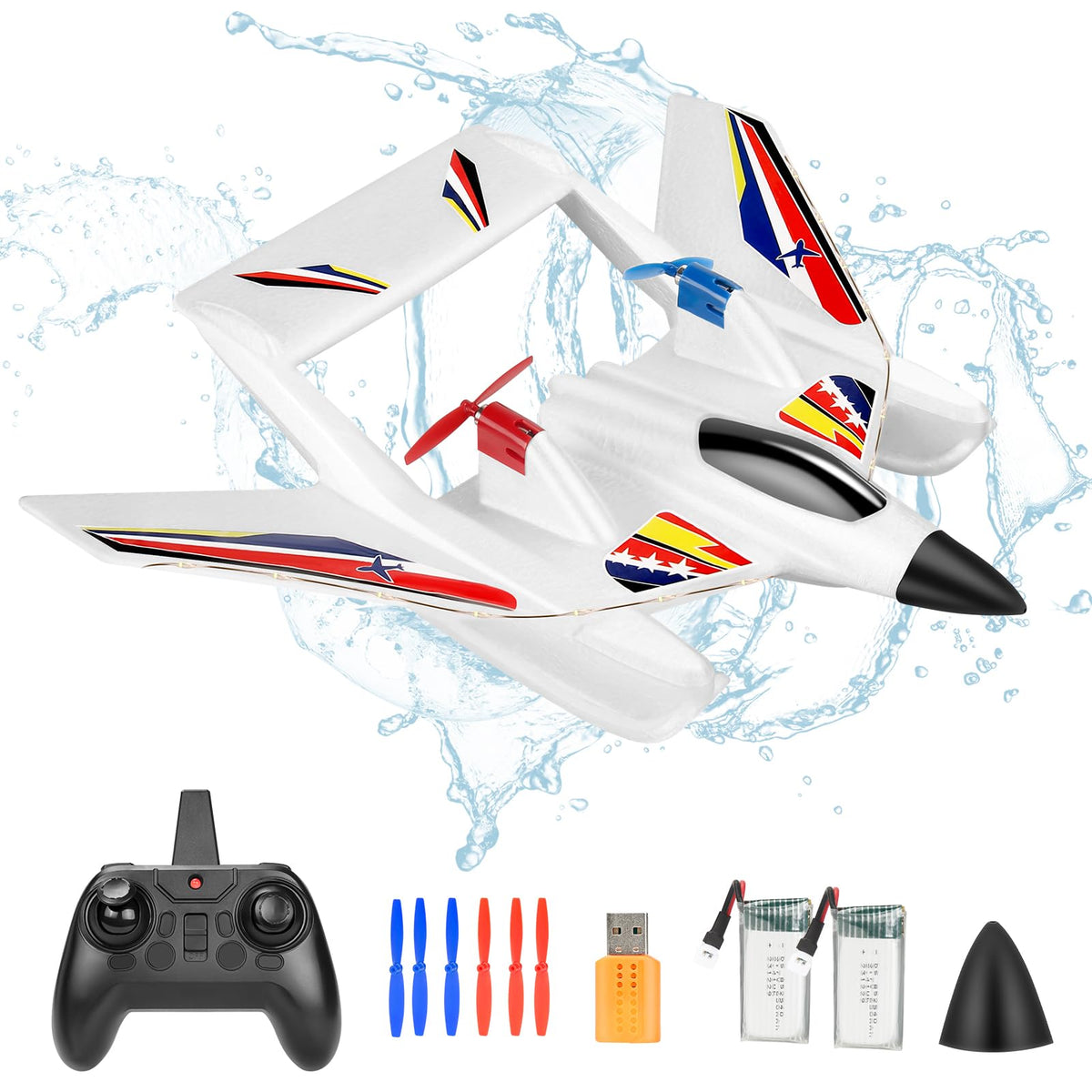 Kimmol RC Plane for Water Land & Air, Remote Control Plane, Sea Airplane R C, 2 Channel RC Airplane Amphibious Tri-Phibian Aircraft with 2 Batteries, 2.4GHz RTF A irplane Glider for Adult Beginner