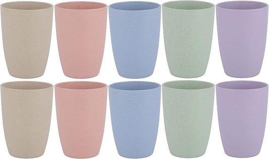 Wheat Straw Reusable Cup (12 oz) - Unbreakable Drinking Glasses Sets for Home Outdoor - Dishwasher Safe Tumbler - BPA Free and Eco friendly (10Pcs/5Color)