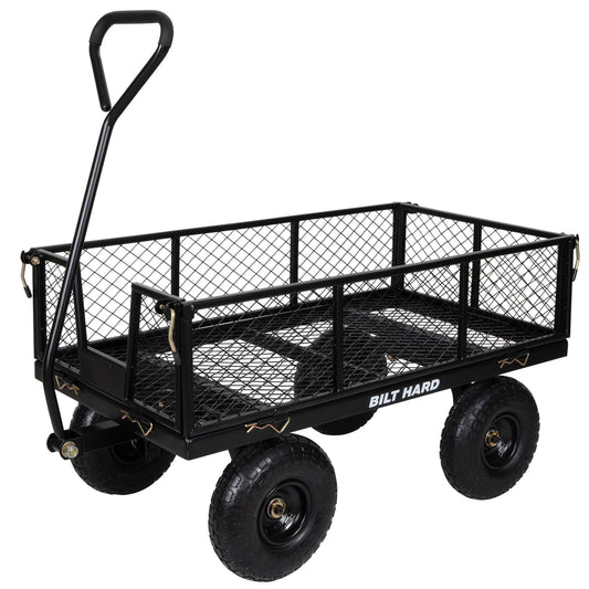 BILT HARD Heavy Duty 880 Lbs Capacity Mesh Steel Garden Cart, 4 Cu.Ft Heavy Duty Garden Cart with 180° Rotating Handle, Removable Sides, All Terrain Wheels, Capacity Utility Steel Wagons for Yard