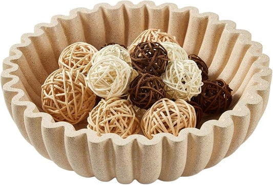 Large Modern Ruffle Bowls, Artificial Stone Decorative Catch All Bowl for Kitchen Counter and Entryway Table, Handcrafted Fruit Bowls and Key Bowl for Home Decor(Beige)