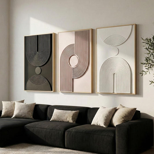 Regine Switzerland Large 3D Textured Framed Abstract Wall Art - Modern Minimalist Geometric Design, 24x36 In