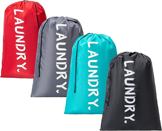 4 Pack XL Travel Laundry Bag, Machine Washable Dirty Clothes Organizer with Drawstring,Large Enough to Hold 4 Loads of Laundry, Easy Fit a Laundry Hamper or Basket Travel Essentials 24" x 36"