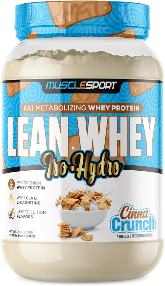 Musclesport Lean Whey Revolution??Protein Powder - Whey Protein Isolate - Low Calorie, Low Carb, Low Fat, Incredible Flavors - 25g Protein per Scoop - 2lb Cinna Crunch