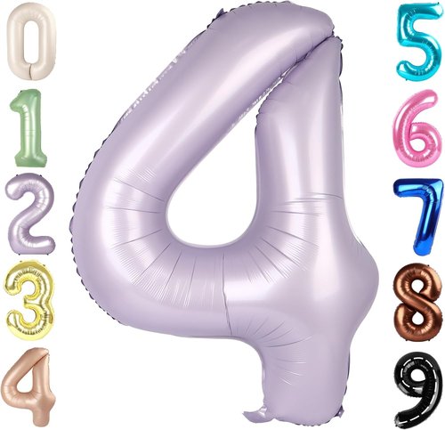 40 Inch Large Number Balloons by [Brand Name] - Cream Purple 4 Balloons for Birthdays & Graduations