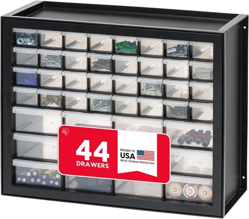 IRIS USA 44-Drawer Storage Cabinet - Stackable Organizer for Screws, Nuts, Bolts & Crafts - Black