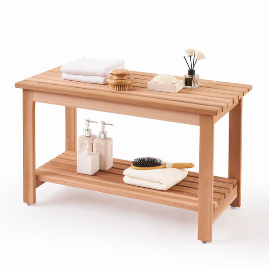 bingaai Western Red Cedar Sauna & Shower Bench 31.5" Fully Assembled – Strong, Durable, Soft-Touch, Insulating Cedar Wood Bench for Bathroom, Sauna, Indoor & Outdoor Use