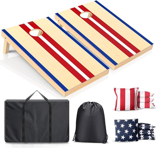 Cornhole Boards Set - Regulation Size 4x2/3x2ft Solid Wood Corn Hole Game Set with 8 Bean Bags and 2 Cornhole Boards - Perfect for Outdoor Game