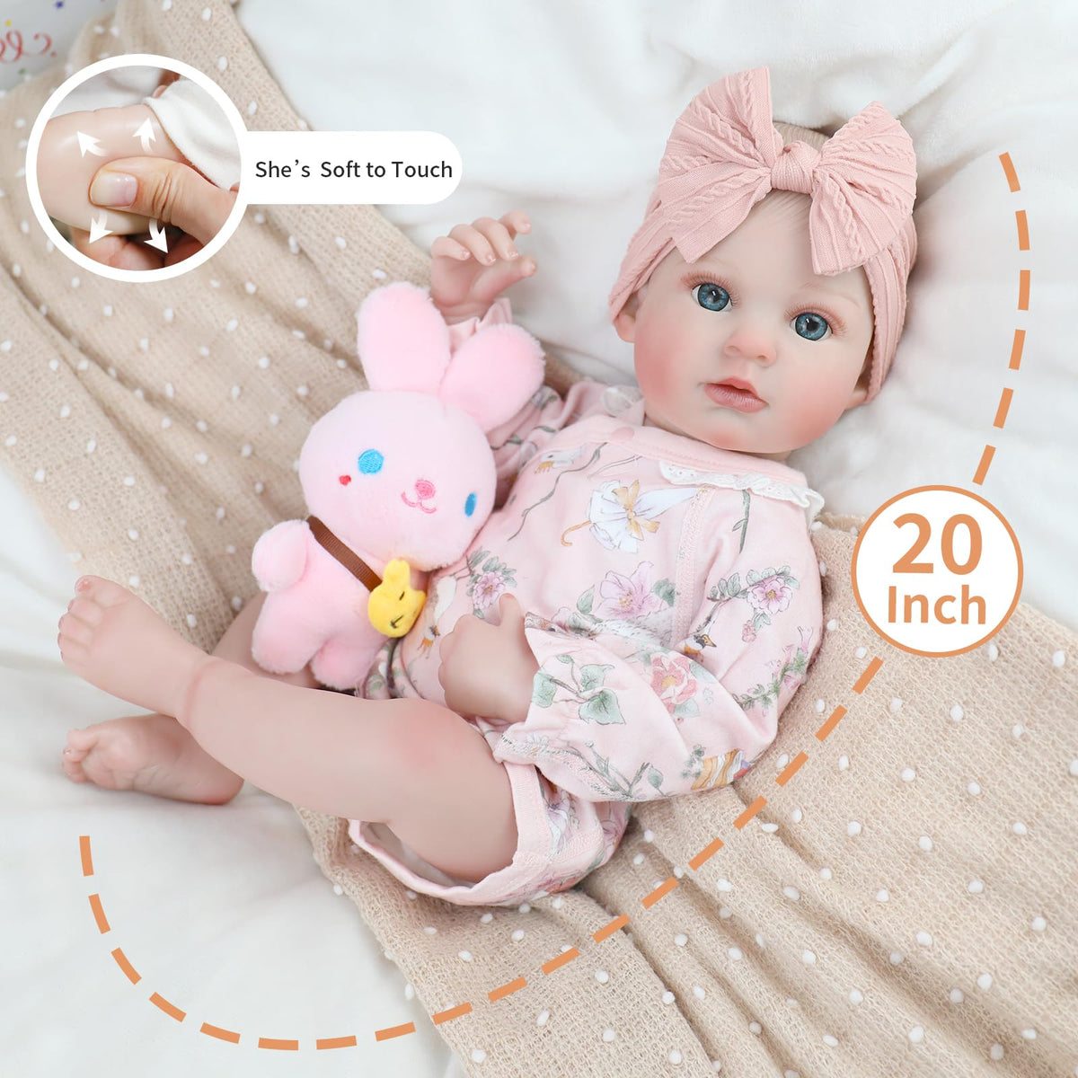 Babeviimt Reborn Baby Dolls - 20 Inch Cute Soft Vinyl Realistic Baby Doll Poseable Real Life Baby Dolls with Complete Accessories for 3+ Years Old Gifts