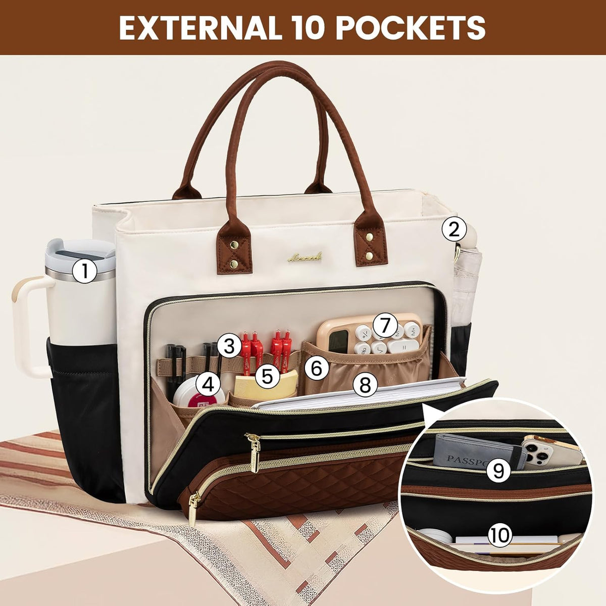 LOVEVOOK 15.6 Inch Laptop Tote Bag for Women With Large Cup Holder, Work Bags Teacher Nurse Bag, Professional Briefcase