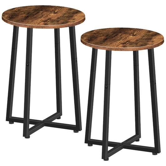 HOOBRO Side Tables Set of 2, Round End Accent Tables with Sturdy Metal Pedestal, 15.7" Round Nightstands, for Living Room, Bedroom, Balcony, Office, Rustic Brown BF95BZP201