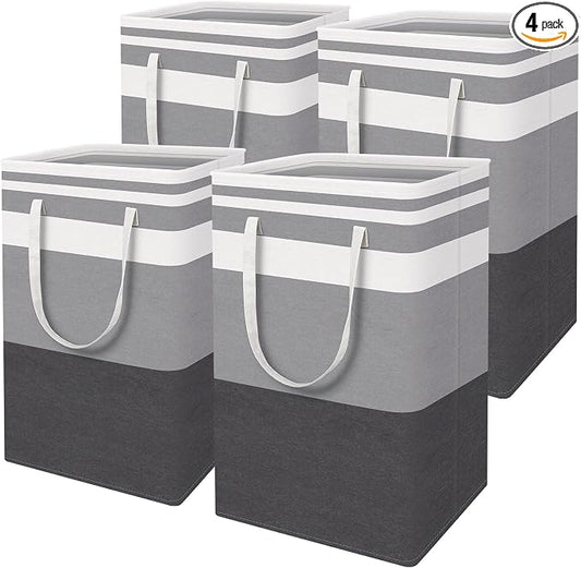 HomeHacks 4-Pack Large Laundry Basket,75L Each Waterproof, Freestanding Laundry Hamper, Collapsible Tall Clothes Hamper with Extended Handles for Clothes in the Dorm and Family-Gradient Grey