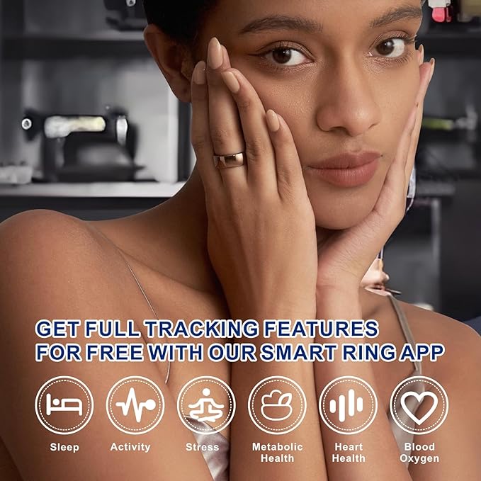 Smart Ring, Activity Trackers, Sleep Ring, Fitness Tracking, Stress Tracker, Heart Rate, Meditation, Temperature, Respiratory, No App Subscription, Women, Men, iOS, Android (Rosegold, 12)
