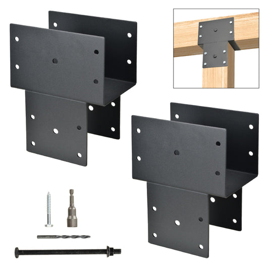 2 Pack Heavy Duty Post Caps Tie Bracket, 4''x4'' (Internal 3.5"x3.5"), Fit Connecting Wood Gazebo, Deck Patio Post and Wood Beams Bracket (Black)