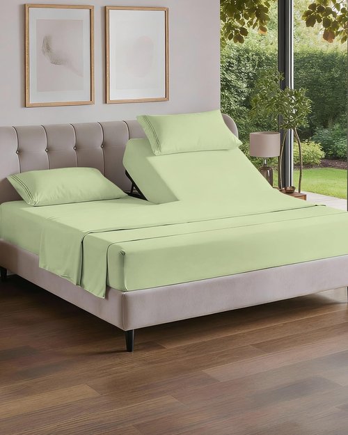 Flex Top Split Head King Sheet Set - Comfy Cooling Bed Sheets | Luxury Hotel Quality - Deep Pockets, Soft Light Sage Green