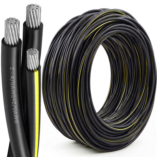 BreezeHug 125Ft 4/0-4/0-2/0 Aluminum URD Direct Burial Cable, 3-Conductor 600V, 19-Strand, XLPE Insulation Service Cable, Direct Burial Wire for Outdoor& Conduit