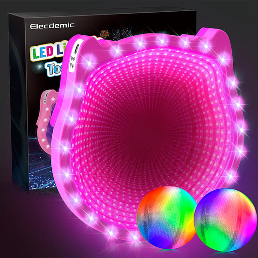 Elecdemic 3D LED Light Up Toss Catch Ball Game Set Sensory Toys Glow in the Dark Throw Paddle Outdoor Yard Lawn Party Cool Baseball Gifts Age 3 4 5 6 7 8 9 10 11 12 Years Old Boy Girl Kid Adult Family