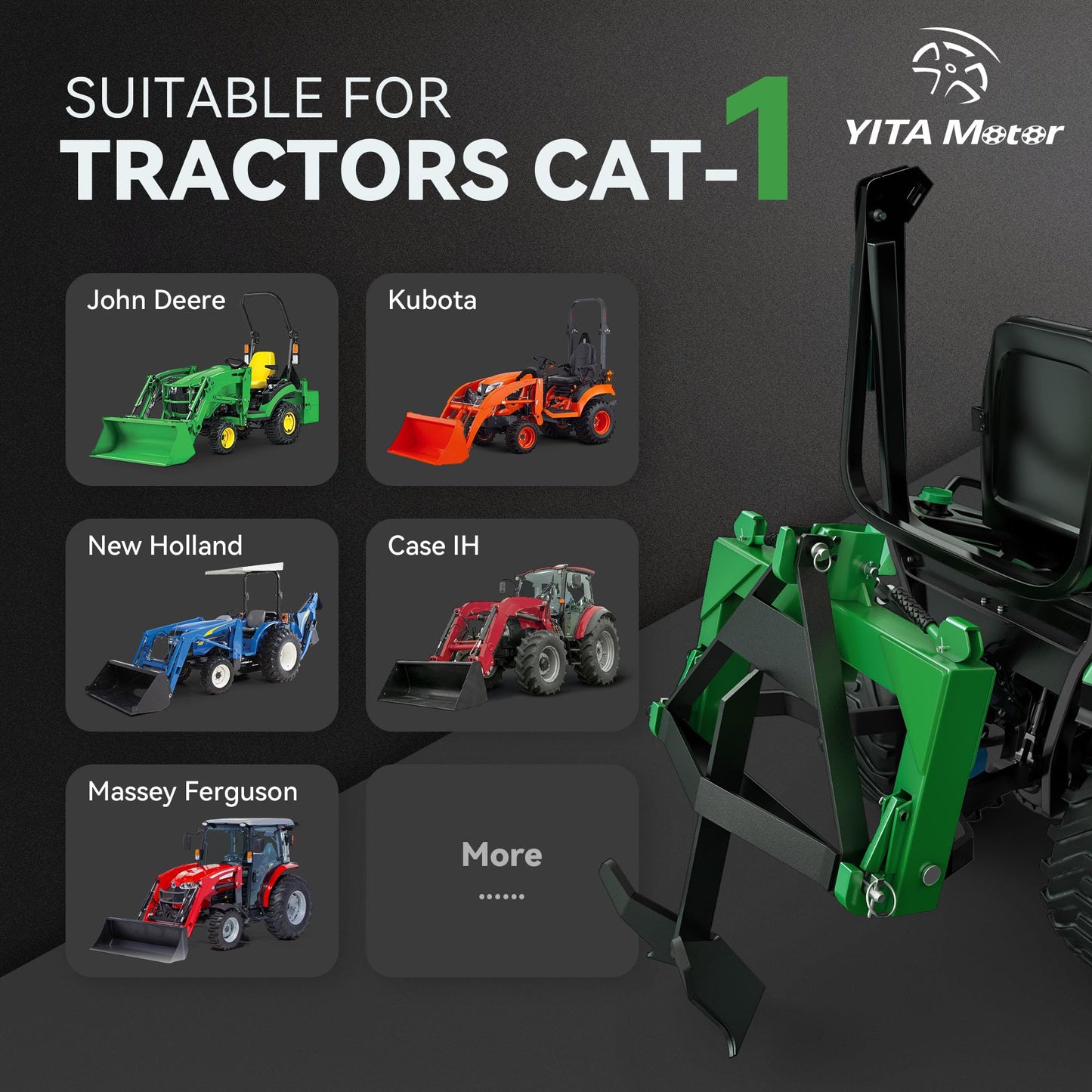 YITAMOTOR 3 Point Quick Hitch for Category 1 Tractor, 3000 lbs 3-Pt Attachment with 2" Receiver Trailer Hitch Adaptation with 5 Level Adjustable Bolt