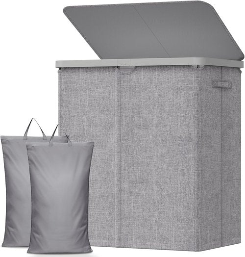 Lifewit 145L Large Laundry Basket - Foldable Hamper with Lid & Removable Bag | Light Gray
