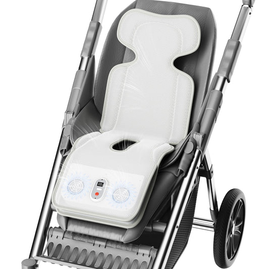 PANERGY Baby Stroller Cooling Pad, 3D Breathable Carseat Cooling Pad with 2 Built-in Blower, Max 10H Ventilation 3 Speeds 10000mAh Rechargeable Cooling Mat Liner for Toddler Baby Summer Essentials