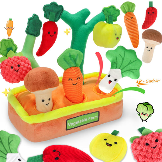 Baby Toys 6-12 Months, My First Fruits Vegetables Color Shape Sorting Montessori Toys, Plush Crinkle Rattle Textures Sensory Toy for 1 Year Old Boys Girls, Toddler Valentines Day Easter Baby Gifts