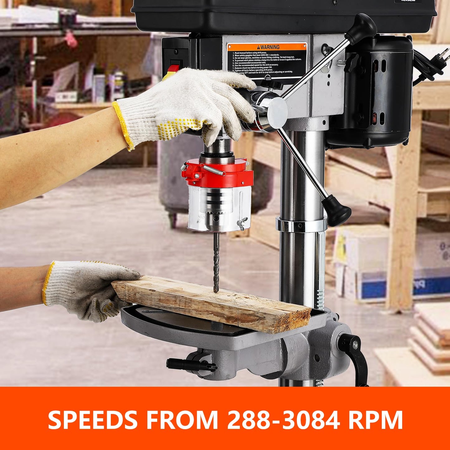 13 in Floor Drill Press, 7.5 Amp 120V, 288-3084 RPM Variable Speed Cast Iron Bench Drill Press, 0-45°Tilting Worktable, Tabletop Drilling Machine for Wood Metal