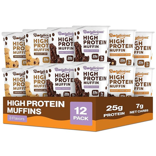 Bootylicious | High-Protein Muffin | Chocolate Lovers | 25g Protein, 7g Net Carbs, Low Glycemic Index, 12-Pack