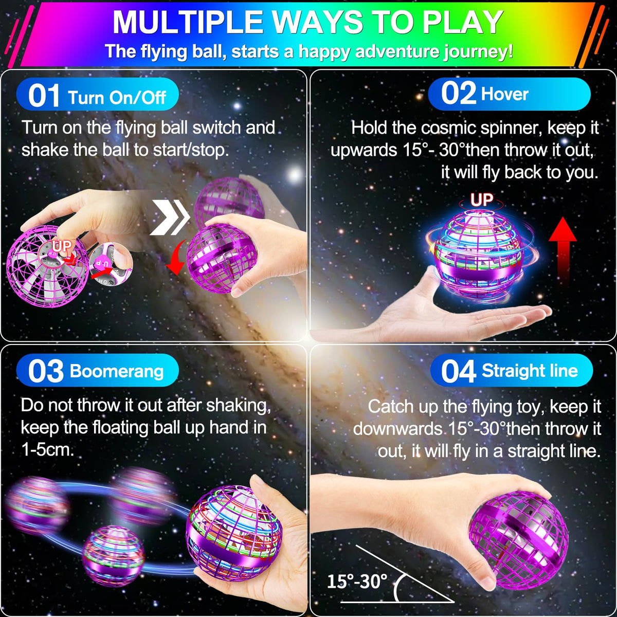 Vantexi Flying Orb Ball Toy,2026 Upgraded Parachute LED,Magic Hand Controlled Flying Gravity Ball,Cosmic Globe Boomerang,Cool Christmas Birthday Gift for 6 7 8 9 10+ Year Old Boys Girls-Blue & Purple