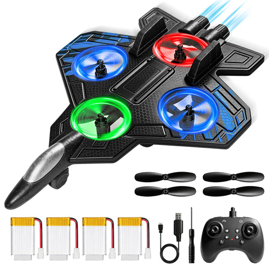 Merimon Foam RC Plane for Kids Adults, Remote Control Airplane with 4 Rechargeable Batteries, Cool Led Light and 360° Flip, Stunt RC Jet Plane Toy Gift for Kids 6+ (Blue-4 Batteries)