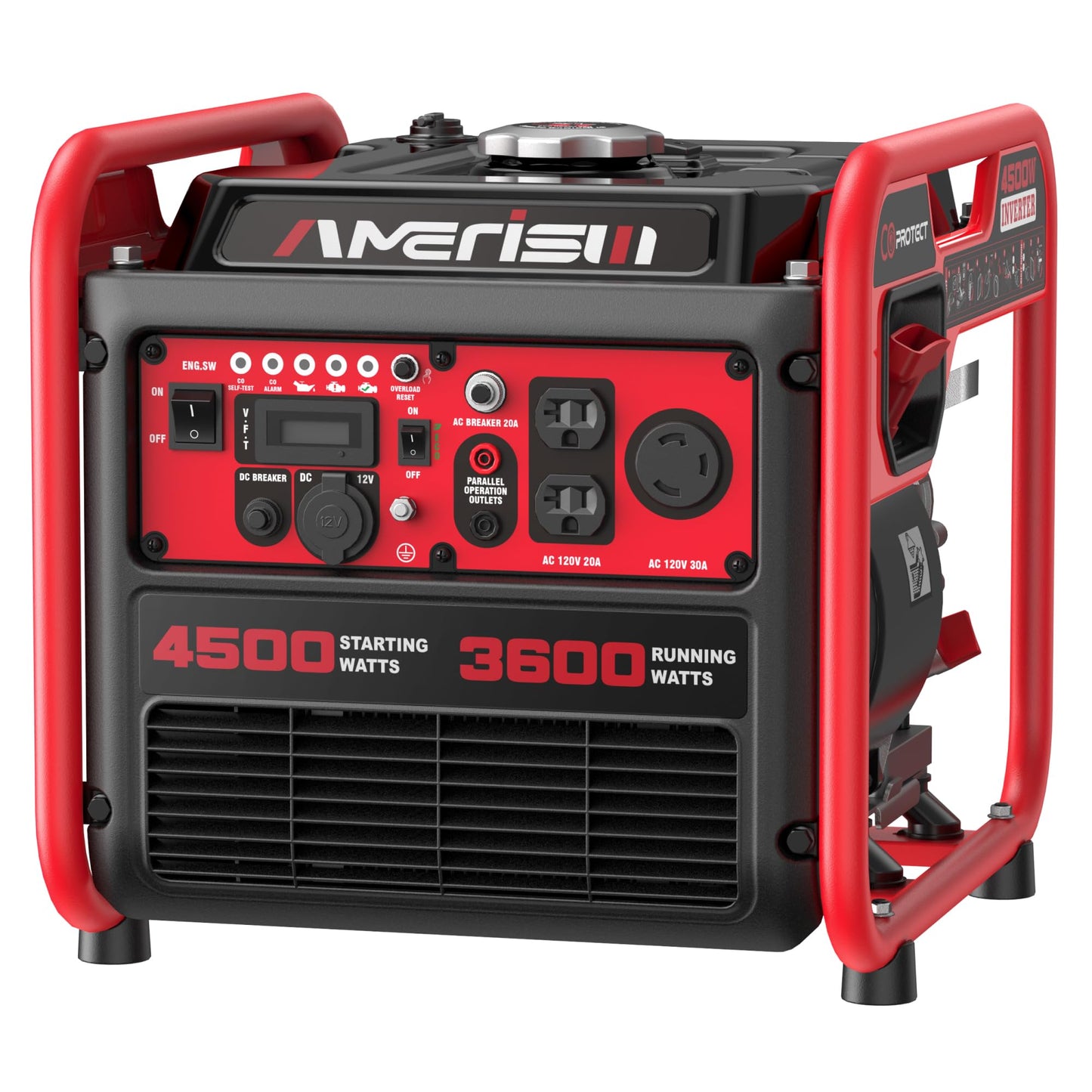 AMERISUN 4500W Inverter Generator, Gas Powered 223cc 4-Stroke Engine,CO Sensor & Parallel Ready, Quiet RV Generator with Eco Mode, 120V 30A RV Outlet for Home Backup, Camping & Outdoor Power