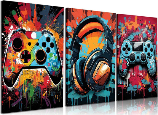 Skiennix Retro Gaming Wall Art - Colorful Neon Gamepad Canvas Prints | 16x24in for Boys' Room Decor