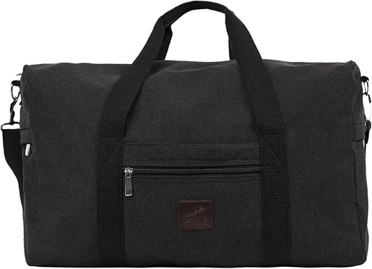 Duffle Bag ??Multipurpose Canvas Bag for Travel, Gym, Weekender, Carry On & More ??Durable, Spacious, Unisex Overnight Bag for Men & Women ??Perfect for Sports, and Everyday Use (Black)