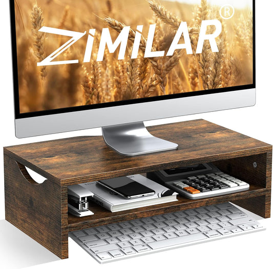 2 Zimilar Monitor Stand Riser, Tiers Laptop Computer Monitor Riser for PC Screen, iMac, Desktop Wooden Screen Monitor