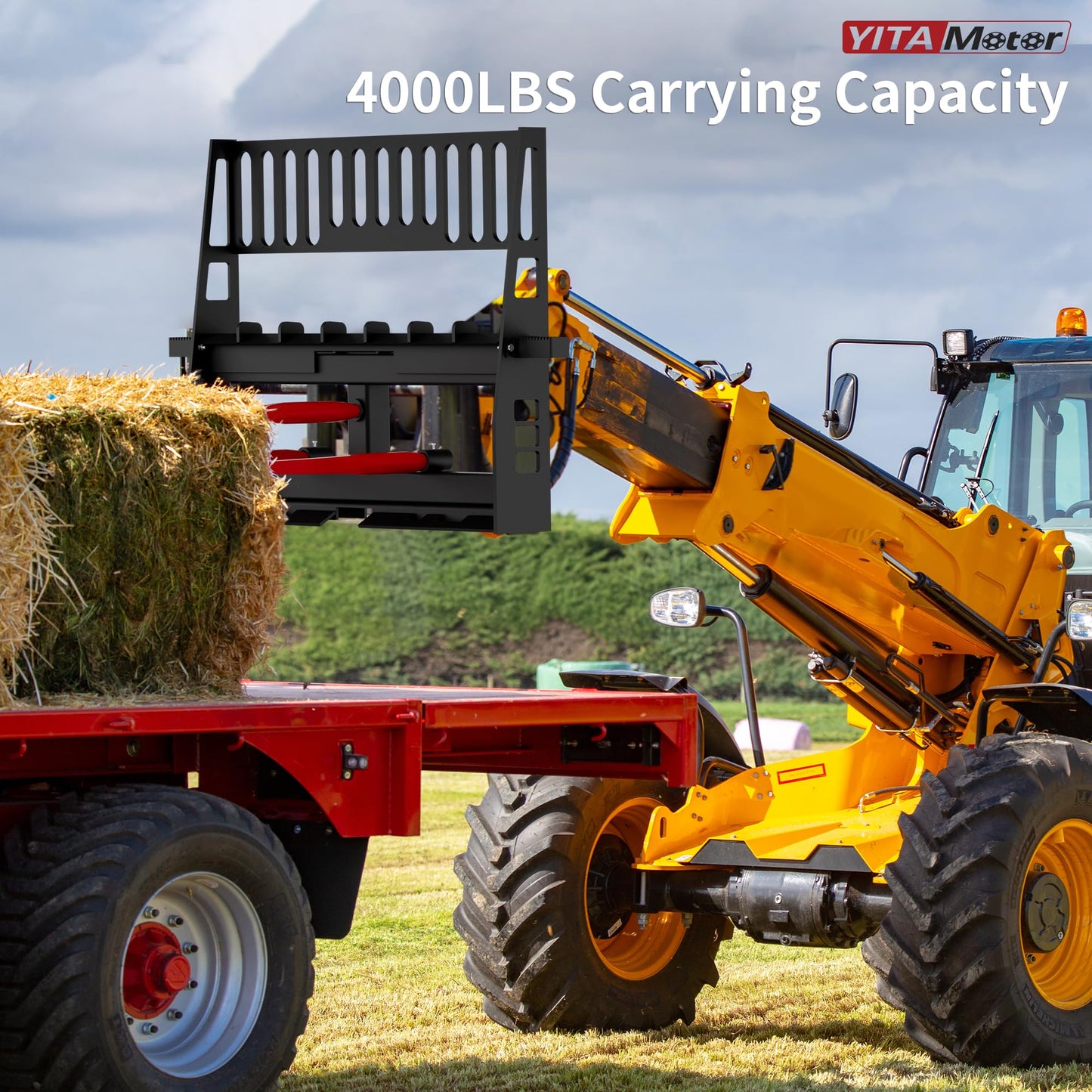 YITAMOTOR 45" Pallet Forks Frame Attachment with 48" Pallet Forks Forklift Blades, 4000 lbs Capacity with 3 Spear Sleeves for Kubota Bobcat Skid Steer Loaders Tractors