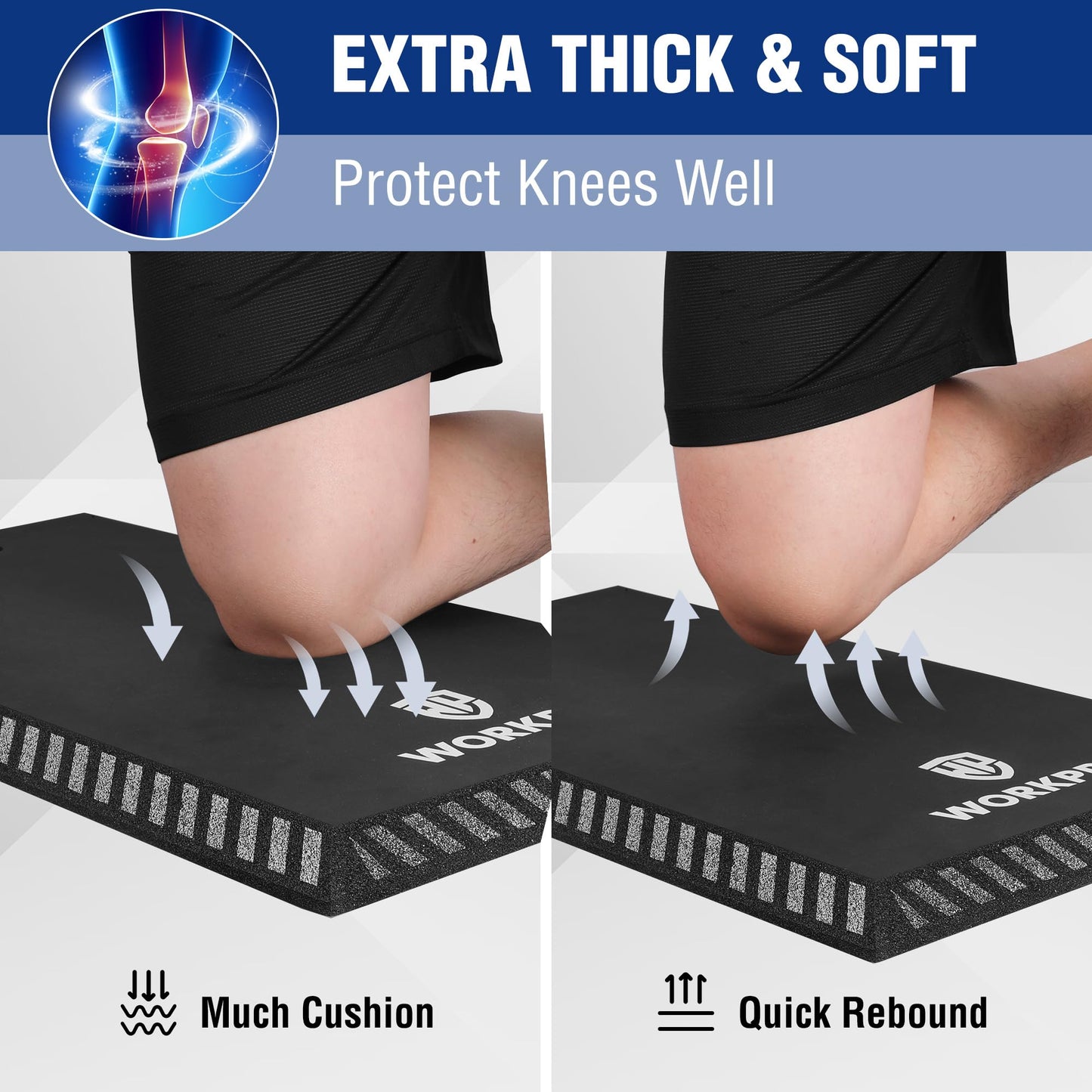 WORKPRO Extra Thick Kneeling Pad, Soft Foam Knee Cushioning, Extra Large Foam Kneeler Mat for Auto-Repair, Gardening, Workout Supplies, 28 x 16 x 1.2in, Black