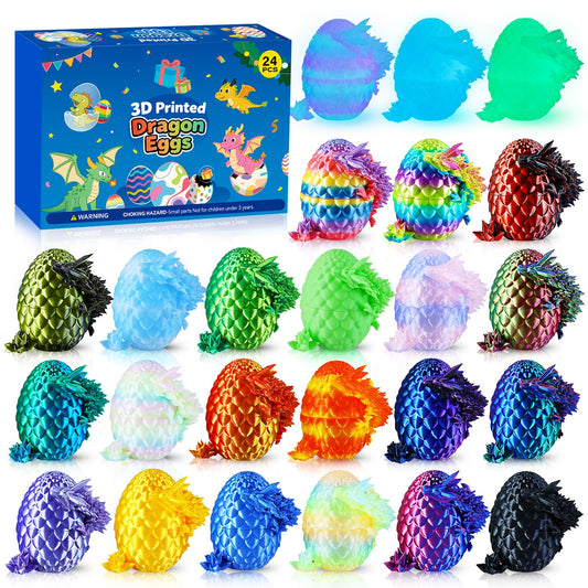 24 PCS 3D Printed Dragon Eggs with Dragon Inside, Prefilled Easter Dragon Egg for Basket Stuffers, Mystery Crystal Easter Toy & Decor, Classroom Prize Supplies, Unique Easter Basket Essentials for Kid
