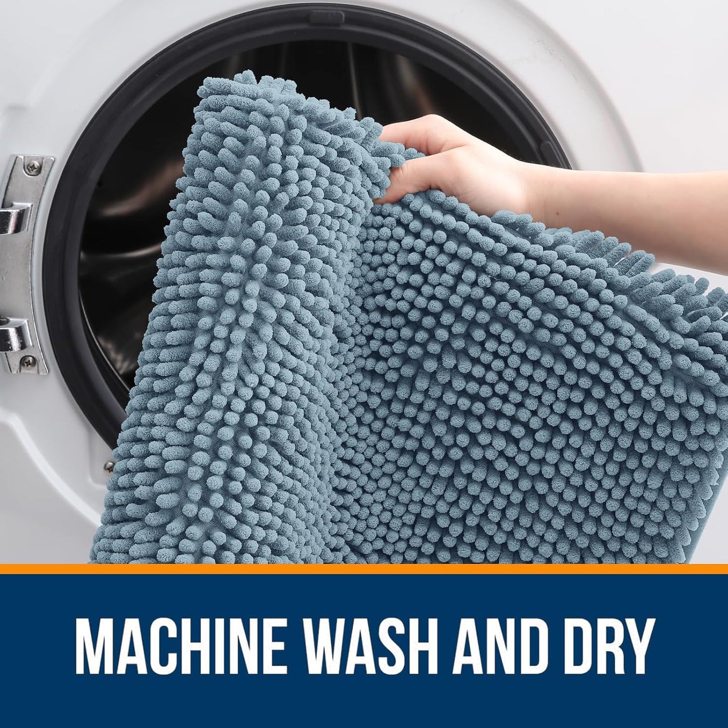 OLANLY Bath Rugs - Extra Soft Chenille, Quick-Dry, Machine Washable | 24x16, Airy Blue Design