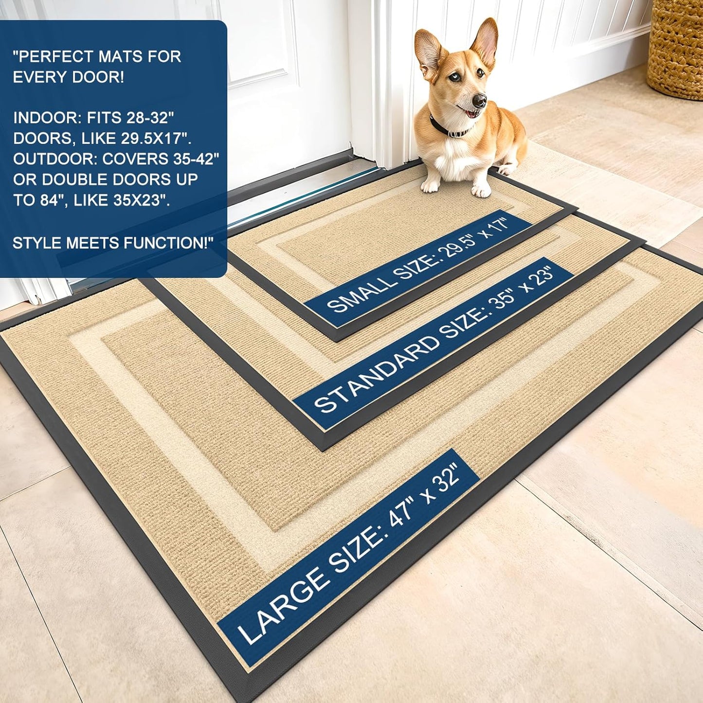 OLANLY Waterproof Front Door Mat - All-Season, Fade Resistant, Easy Clean | 47x17 Inches, Beige