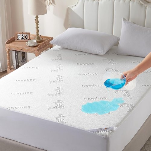 BEDLORE King Size Waterproof Mattress Protector - Soft Bamboo Viscose Fitted Cover | Breathable & Noiseless, Machine Washable (White)
