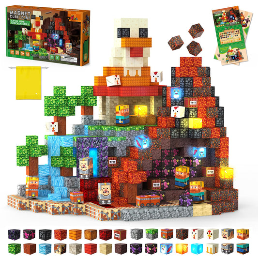 Laoren 200PCS Magnetic Building Blocks Magnetic Blocks Cubes for Kids Ages 4-8 STEM Constructions Magnet Blocks Sensory Stacking Toy (Lava Grill Chicken-200pcs)