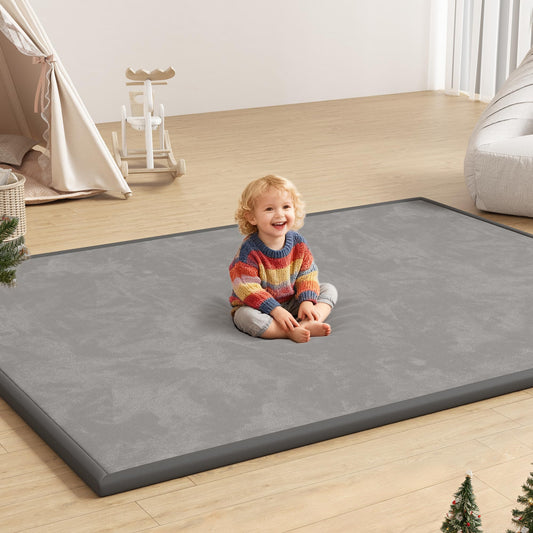 Floisdace Baby Play Mat for Floor, 1.3'' Thick Memory Foam Tummy Time Mat - Super Soft Coral Velvet Nursery Rug with Non-Slip Backing, Crawling Rug for Toddlers/Infants, Yoga & Tatami Use, 71''x 79''